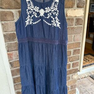 Youth Blue Sleeveless Dress with White Embroidery size XL